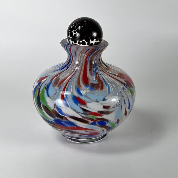Perfume Vanity Bottle Multicolor Swirl End Of Day Glass Brown Clear Stopper - Picture 2 of 13